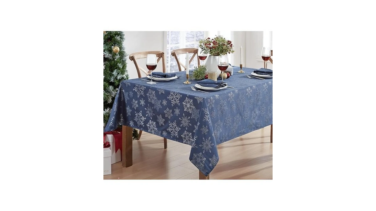 Newbridge Fancy Metallic Snowflake Christmas Fabric Tablecloth, 52 X 52