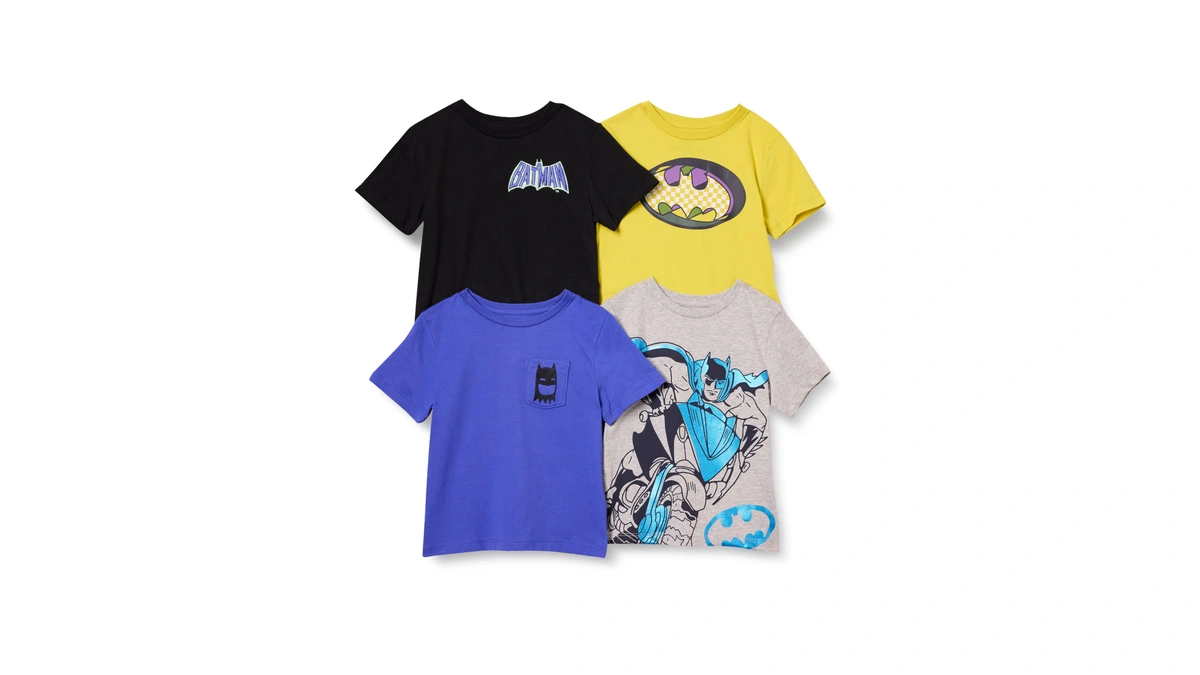 Amazon Essentials Dc Boy's Short-sleeve T-shirts, Pack Of 4, Batman