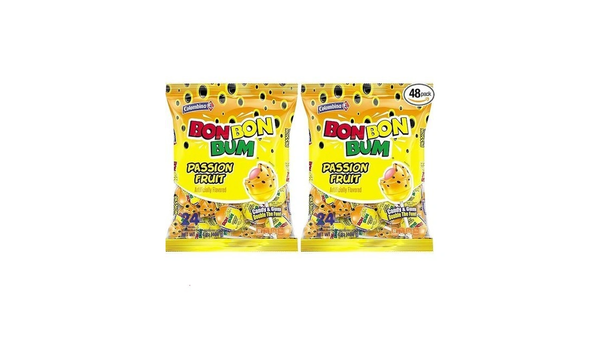 Colombina Bon Bon Bum Passion Fruit Lollipops, Tropical Fruit Hard