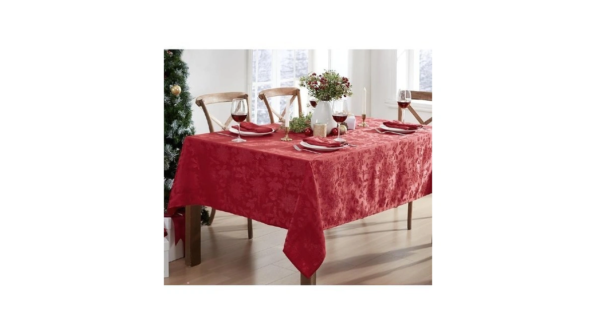 Newbridge Christmas Carol Holiday Noel Damask Fabric Tablecloth, 52 X