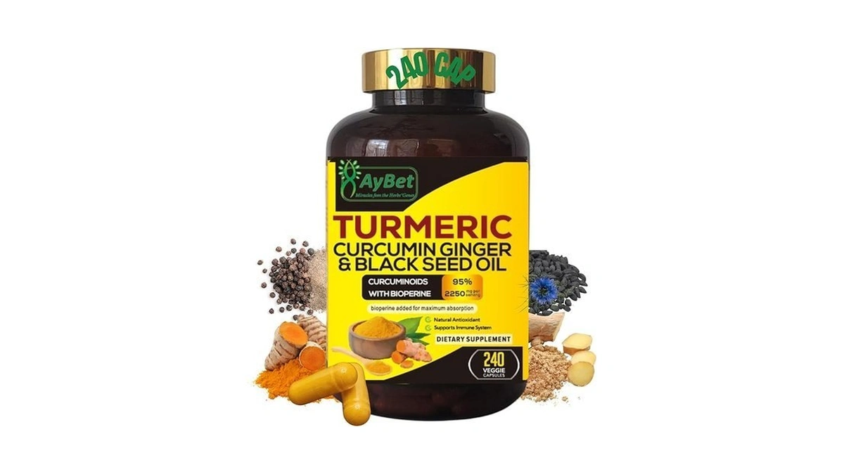 Aybet World 1st.turmeric Curcumin Ginger&black Seed Oil, 240 Caps, 2250mg,