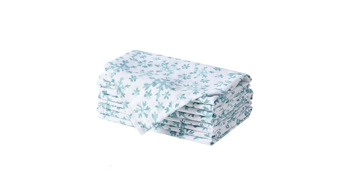Lintex Frozen Blue Snowflakes Cotton Christmas Fabric Napkins, Set Of