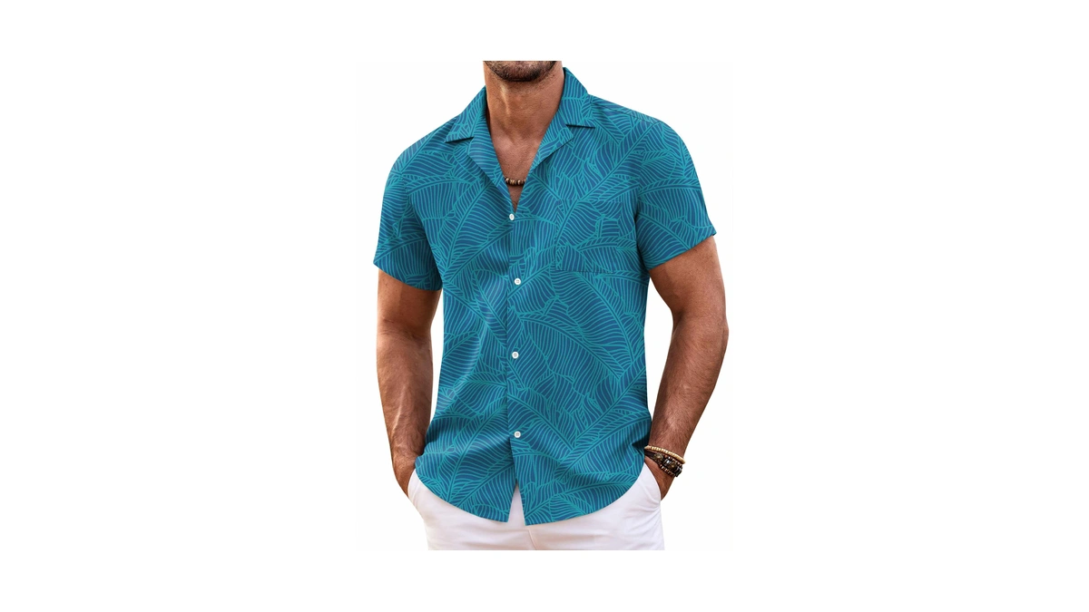Coofandy Mens Hawaiian Button-down Summer Dress Shirt Short Sleeve