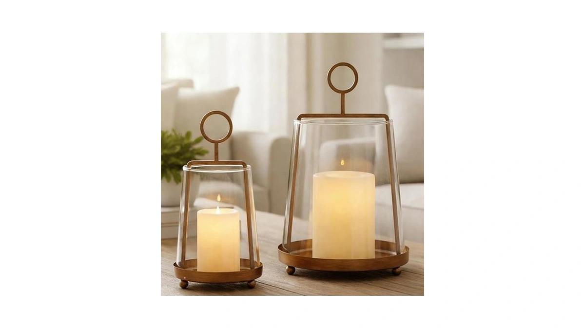 Hurricane Glass Candle Holders 2 Pcs, Metal Candle Holder For