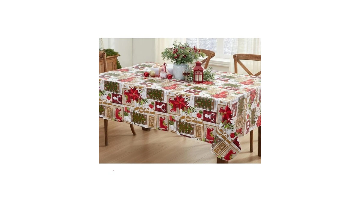 Newbridge Ivory Sleigh Bells Ring Vinyl Christmas Tablecloth With Flannel