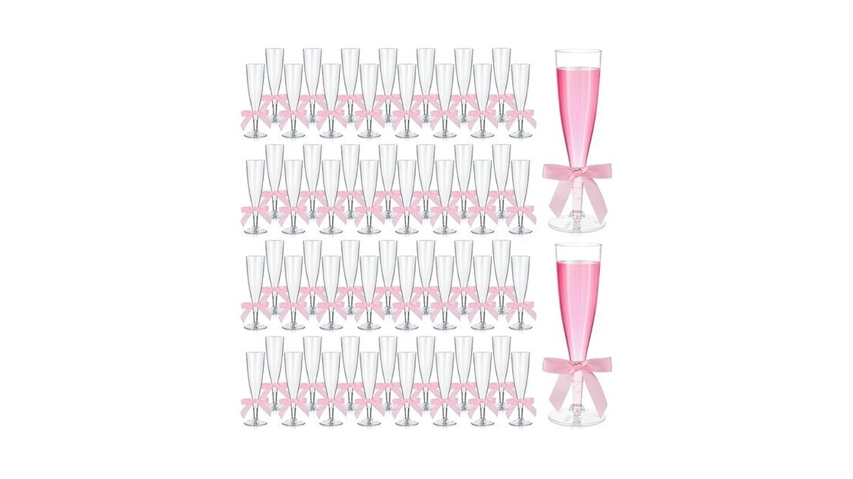 Reallnaive 60 Sets Champagne Flutes With Pink Bows Coquette Party