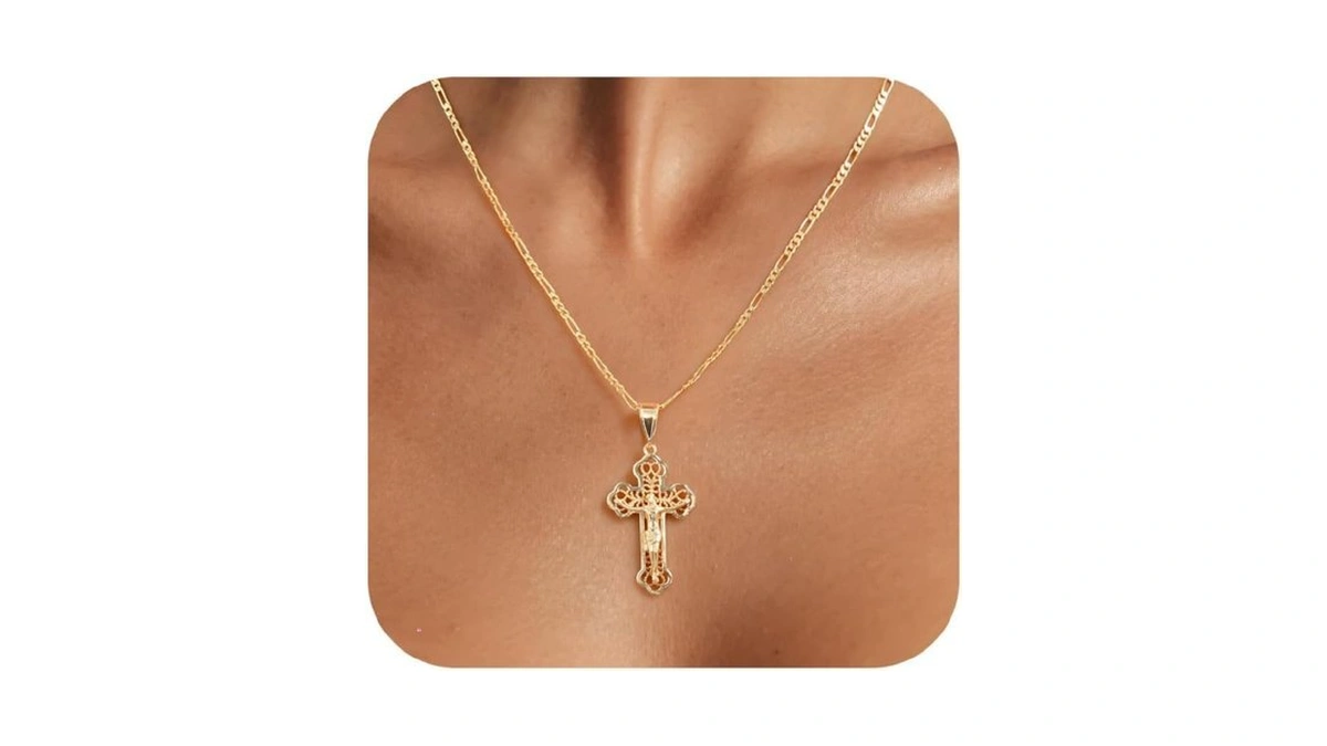 Gold Cross Necklace For Women - 14k Gold Plated Cross