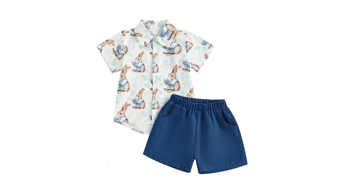 Karuedoo Toddler Baby Boy Easter Outfits Bunny Print Button Down