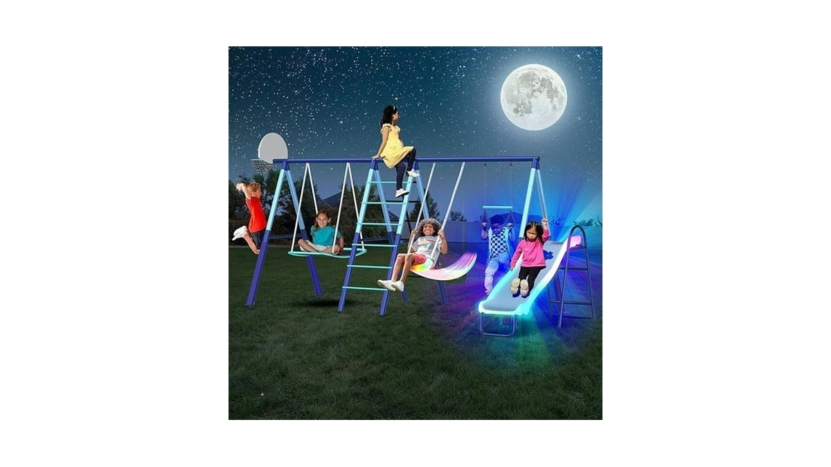 Sportspower Ramona Metal Swing Set 7-in 1: 3 Swings, Climbing