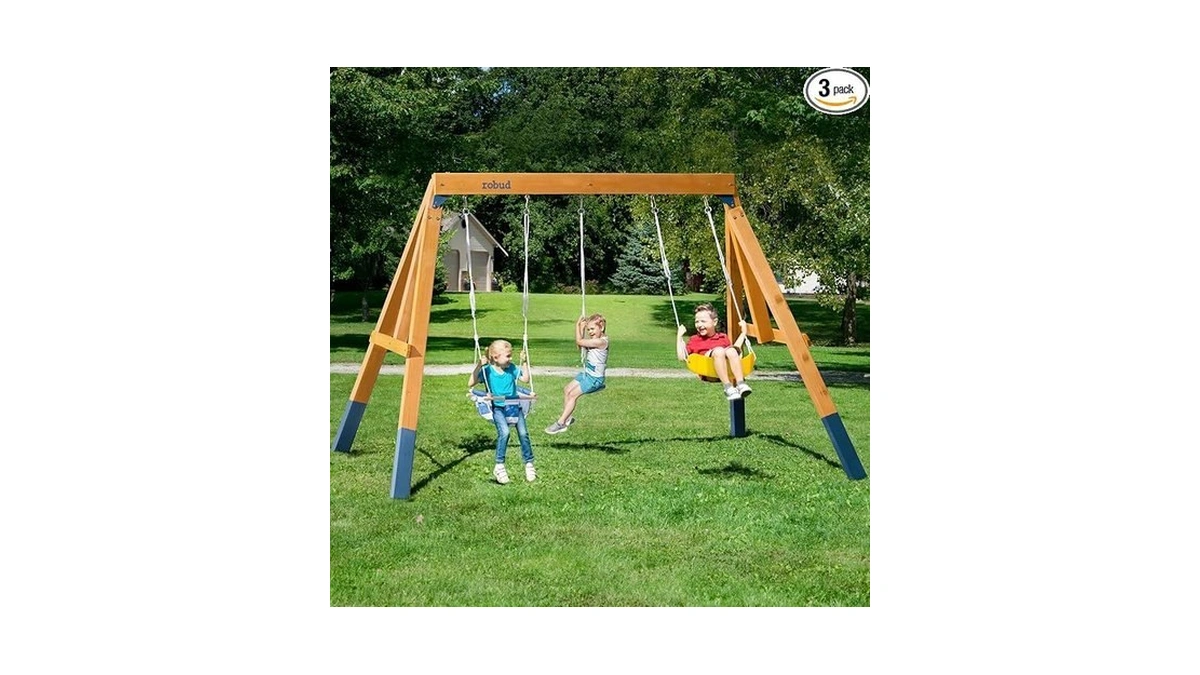 Robud 3-in-1 Wooden Swing Sets For Backyard, Diy Swing Sets