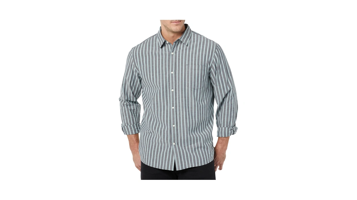 Amazon Essentials Men's Long-sleeve Regular-fit Stretch Poplin Shirt Shirt, -navy,