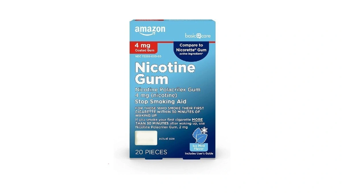 Amazon Basic Care Nicotine Polacrilex Coated Gum, 4 Mg, Ice