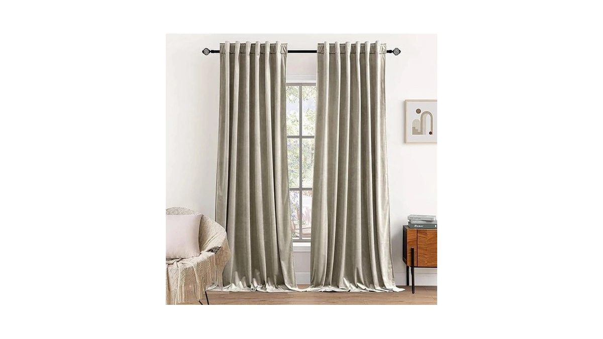 Dchola Beige Velvet Curtains For Bedroom Window With Back Tab,
