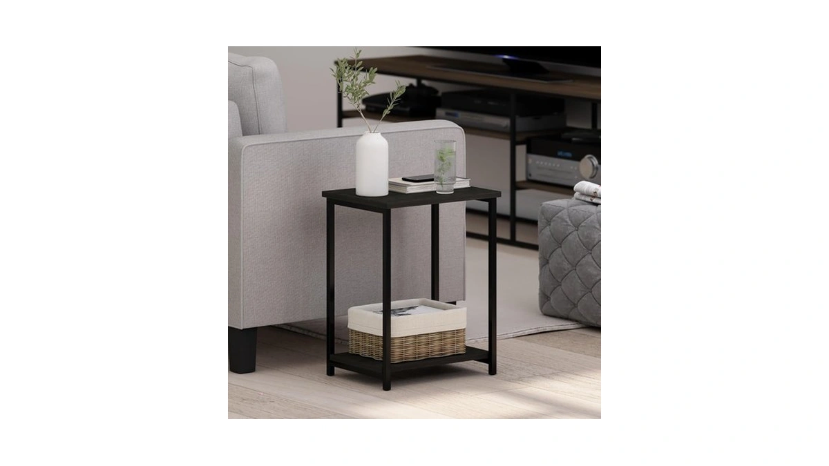 Furinno Simplistic Metal Frame End Table, 1-pack, Espresso
