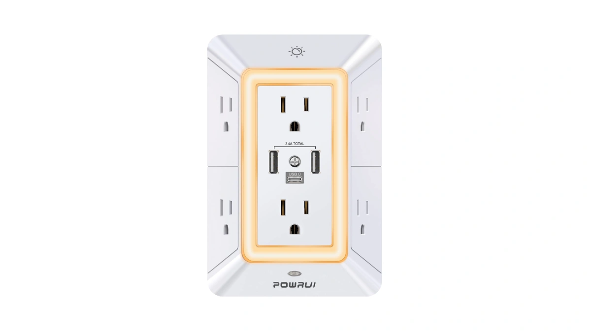 Powrui Multi Plug 6 Outlet Surge Protector Extender With 3