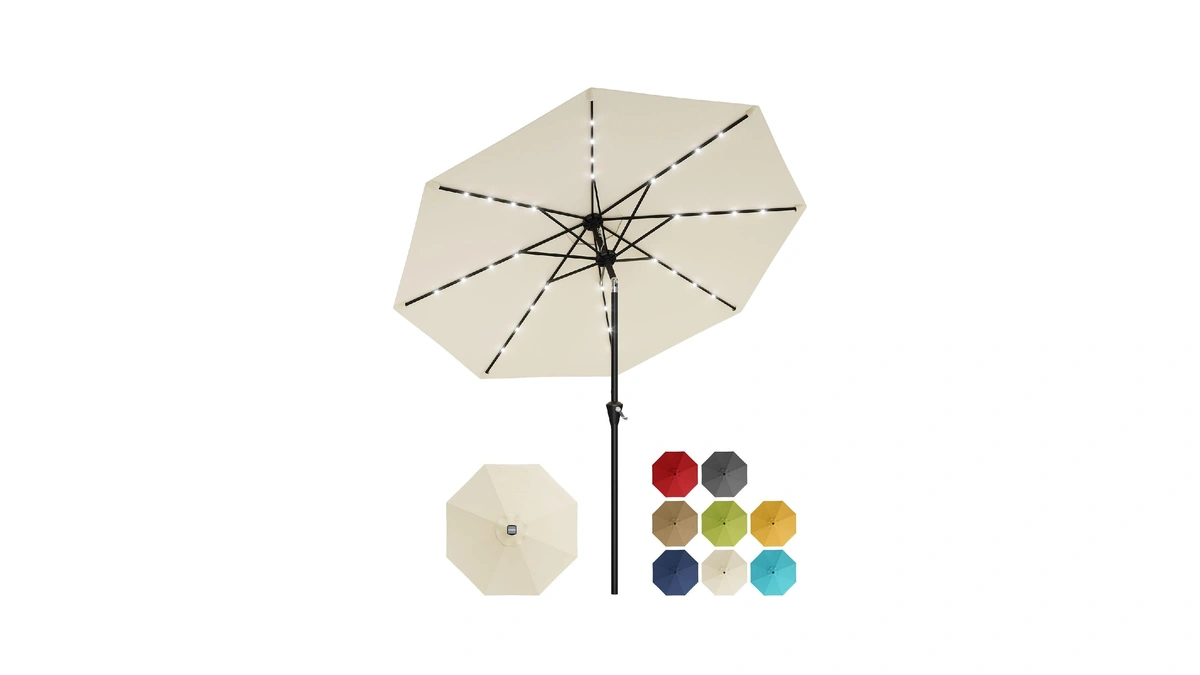 Garvee 9ft Solar Patio Umbrella With 32 Led Lights -