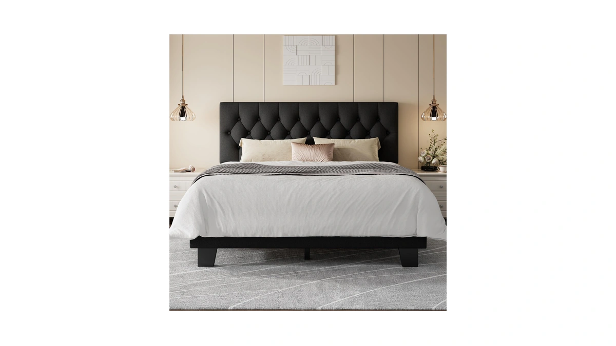 Feonase Full Size Platform Bed Frame With Button Tufted Headboard,