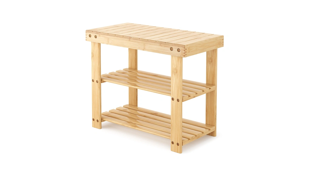 Sweetcrispy Shoe Rack Bench, 3-tier Bamboo Entryway Storage Organizer, 286lb