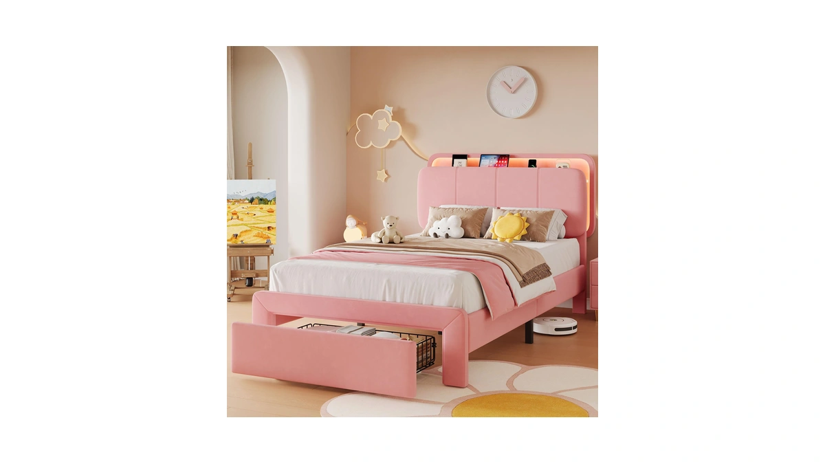 Feonase Twin Upholstered Bed Frame With Storage Drawers And Headboard,