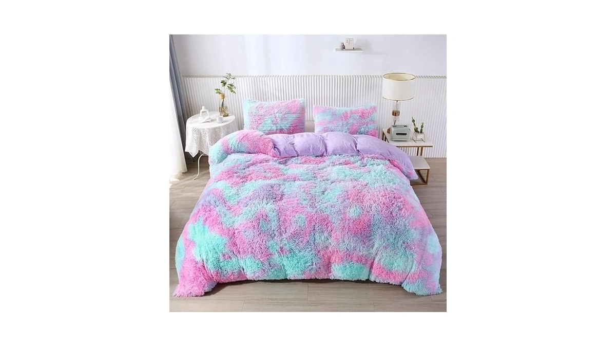 Rynghipy Purple Tie Dye Rainbow Duvet Cover Set, Fluffy Fuzzy