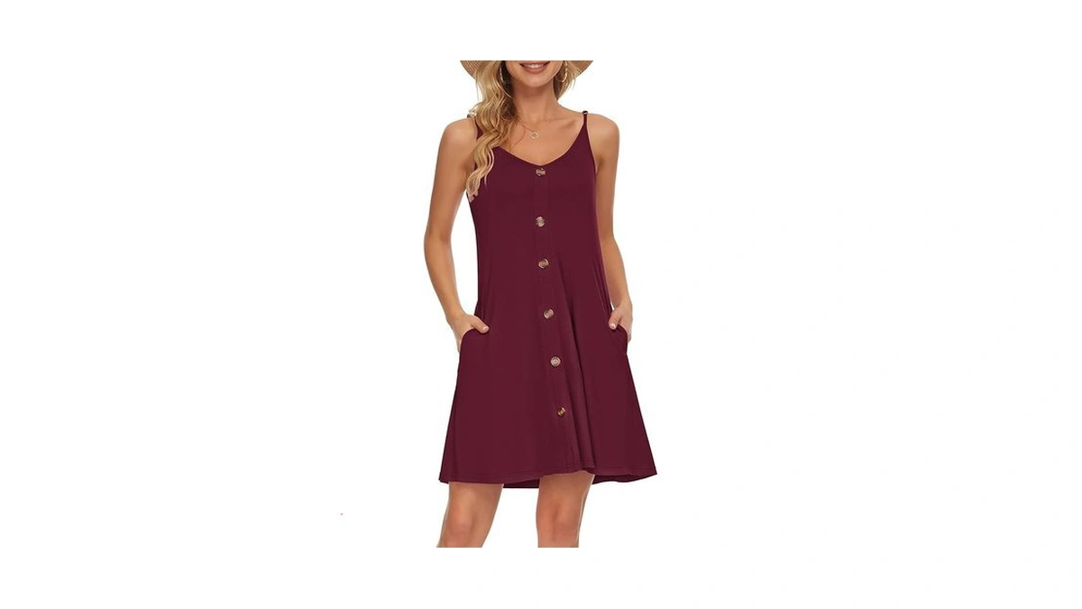Wneedu Women's Summer Spaghetti Strap Button Down V Neck Casual