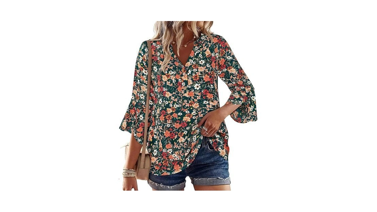 Lookboho Boho Tops For Women 3/4 Sleeve Casual Floral Blouses
