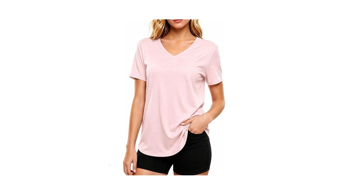 Letsee Short Sleeve V-neck Top Women’s Workout Shirt Loose Fit