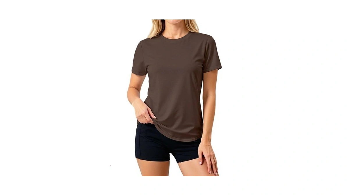 Letsee Workout Short Sleeve Tops For Women Side Slit Hem
