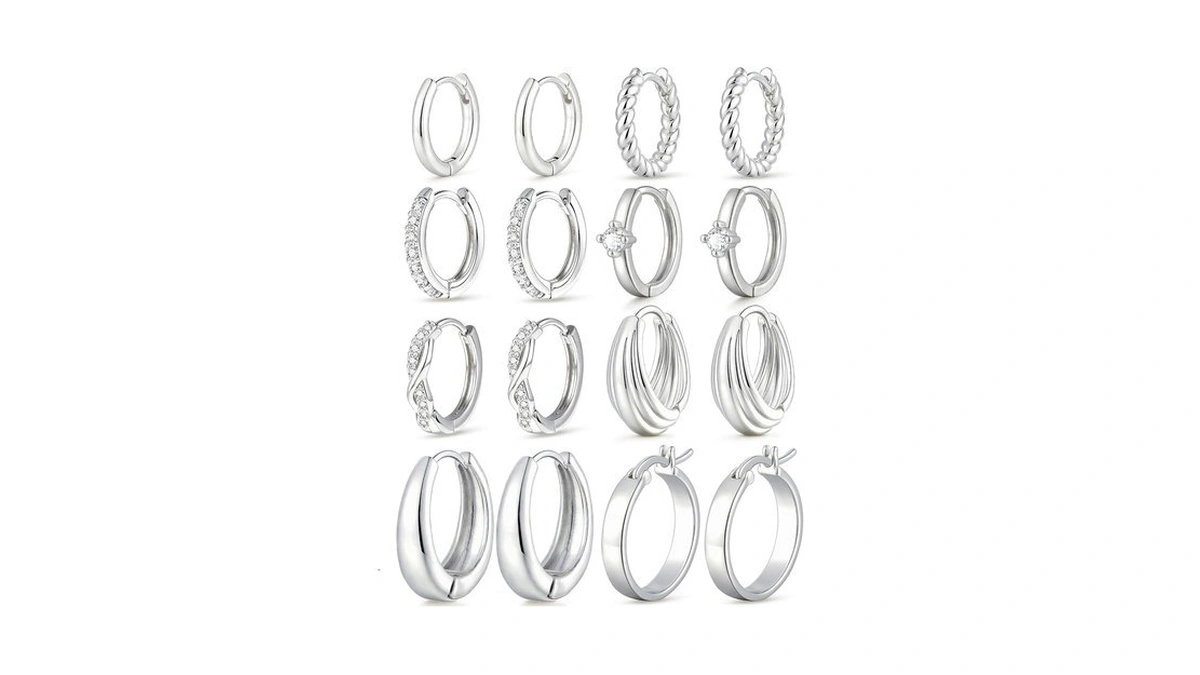 Small Silver Hoop Earrings For Women, 14k White Gold Plated