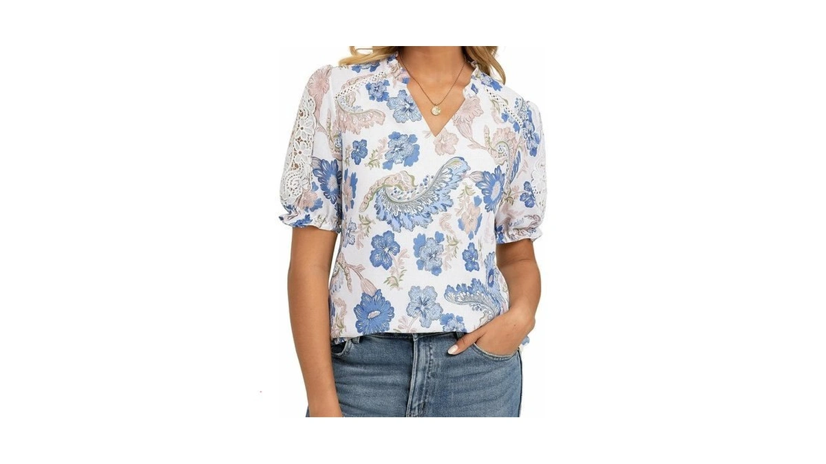 Grace Karin Women Boho Floral Tops, Summer Short Sleeve Shirts,