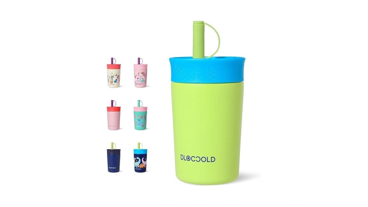 Dloccold 12 Oz Insulated Stainless Steel Straw Tumbler, Reusable Sippy