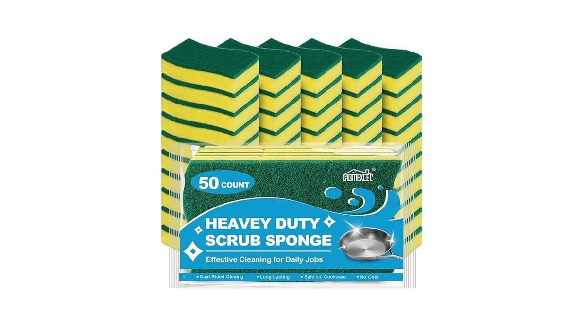 Homexcel Sponges Kitchen 50pcs Heavy Duty For Dishes, Yellow Scrub