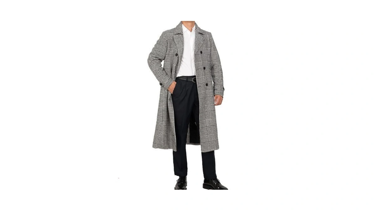 Lisskolo Men's Wool Winter Overcoat Long Double Breasted Pea Coat