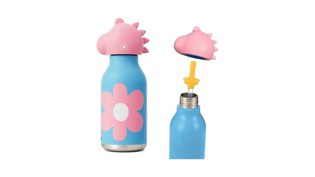Dloccold Insulated Stainless Steel Water Bottle With Detachable Soft Dinosaur
