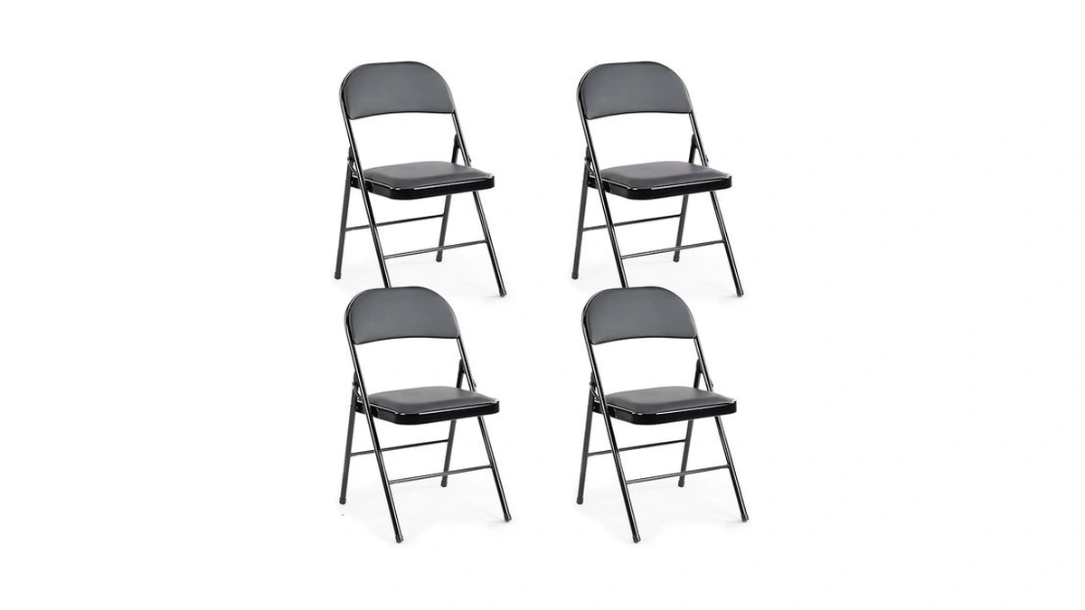 Dumos 4 Pack Leather Padded Folding Chair, Portable & Stackable