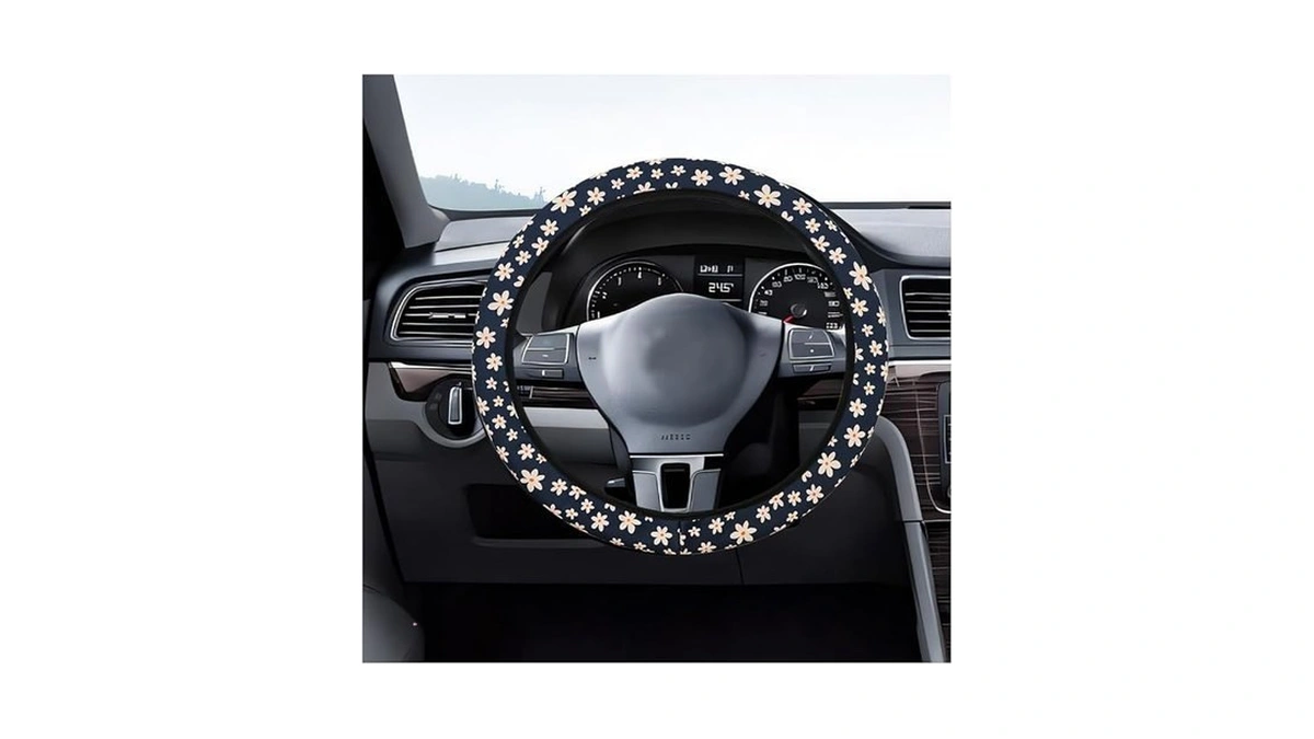 Norkmdi Car Steering Wheel Cover, Gardenia Flowers Elastic Stretch Anti-slip