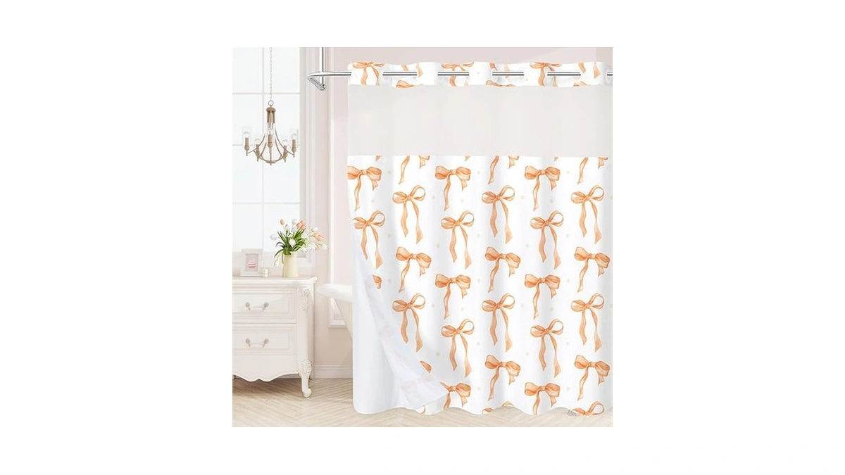 Litabel Orange And White Cute Bows Long Shower Curtain And