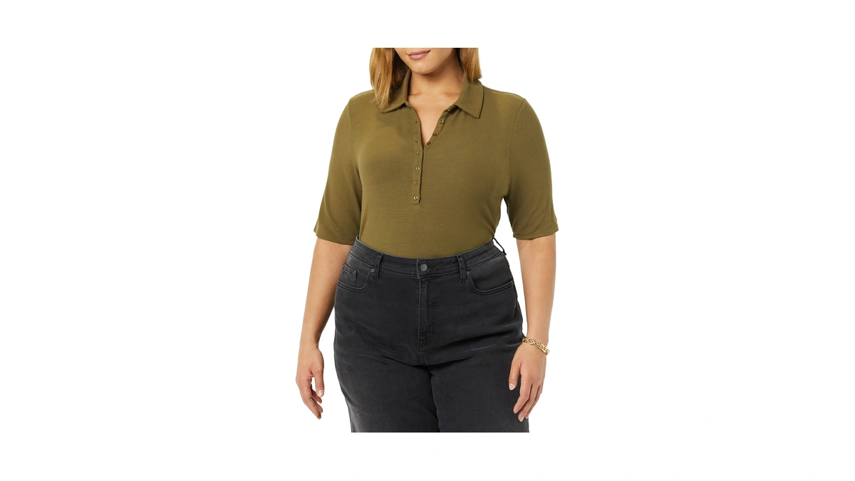 Daily Ritual Women's Fine Rib Polo Shirt, -dark Green, Small