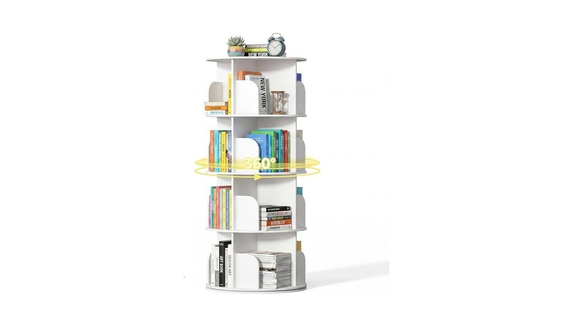 Dumos 4 Tier Rotating Bookshelf Tower, Study Spinning Bookshelf For