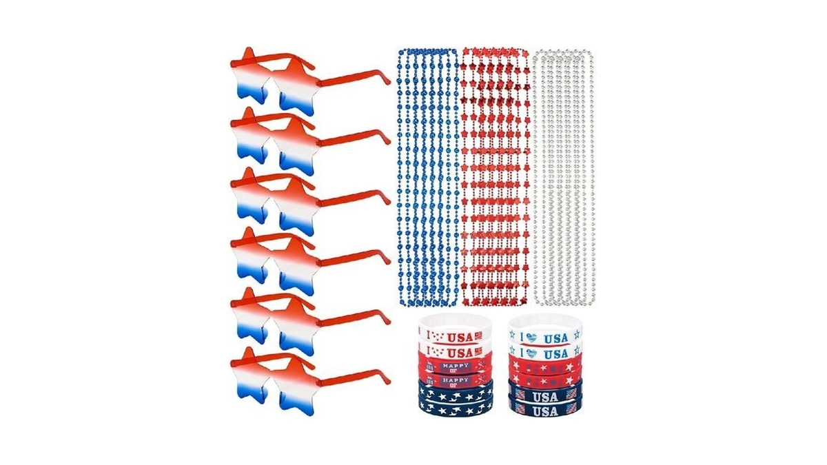 Angirlish 4th Of July Patriotic Accessories Set With Star Sunglasses,