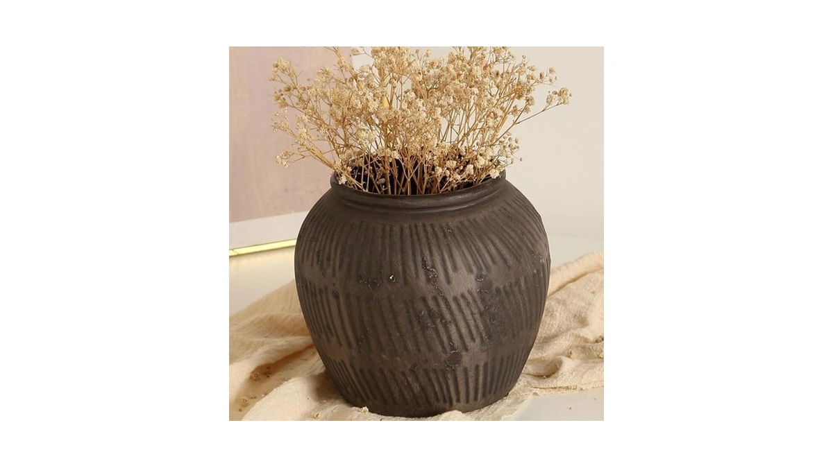 Farmhouse Vase For Home Decor, Vintage Rustic Terracotta Flower Vase