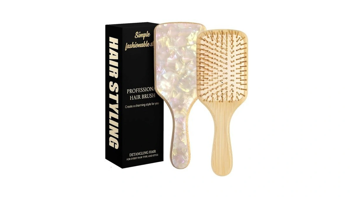 Bamboo Hair Brush Natural Wooden Paddle Bristles Hair Brush For