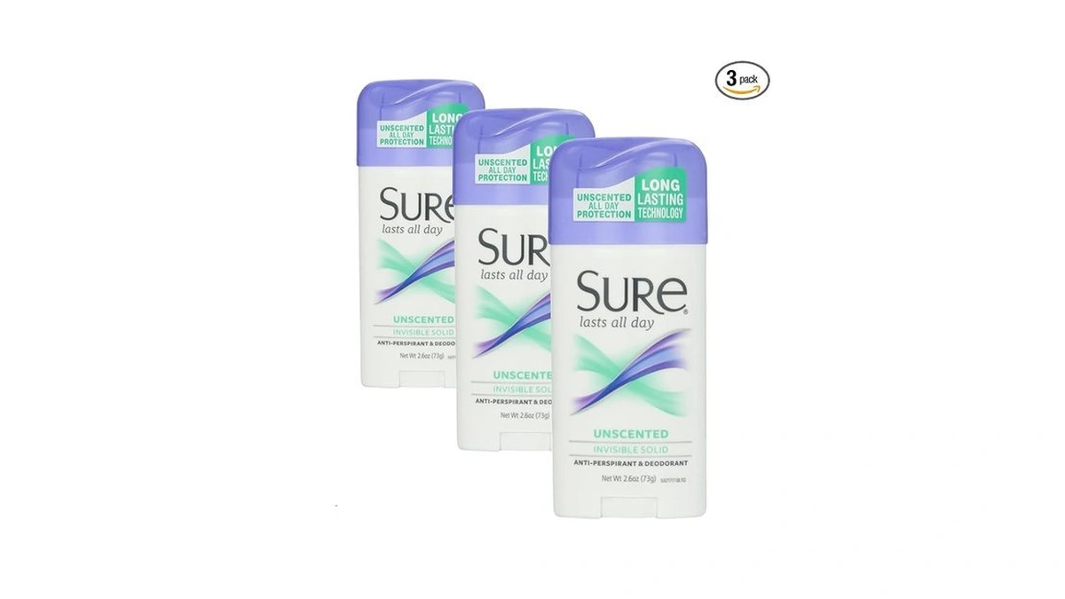 Sure Deodorant Invisible Solid, Unscented - 2.6 Oz (pack Of