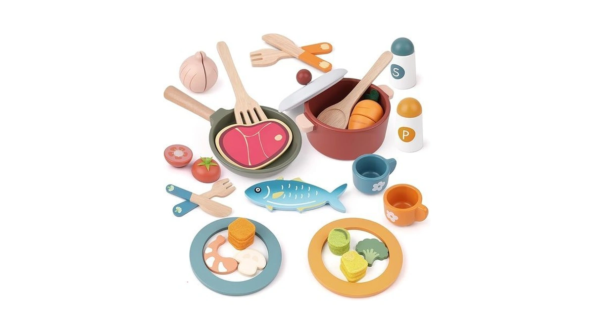 Wooden Play Kitchen Accessories - Pretend Play Food For Toddlers