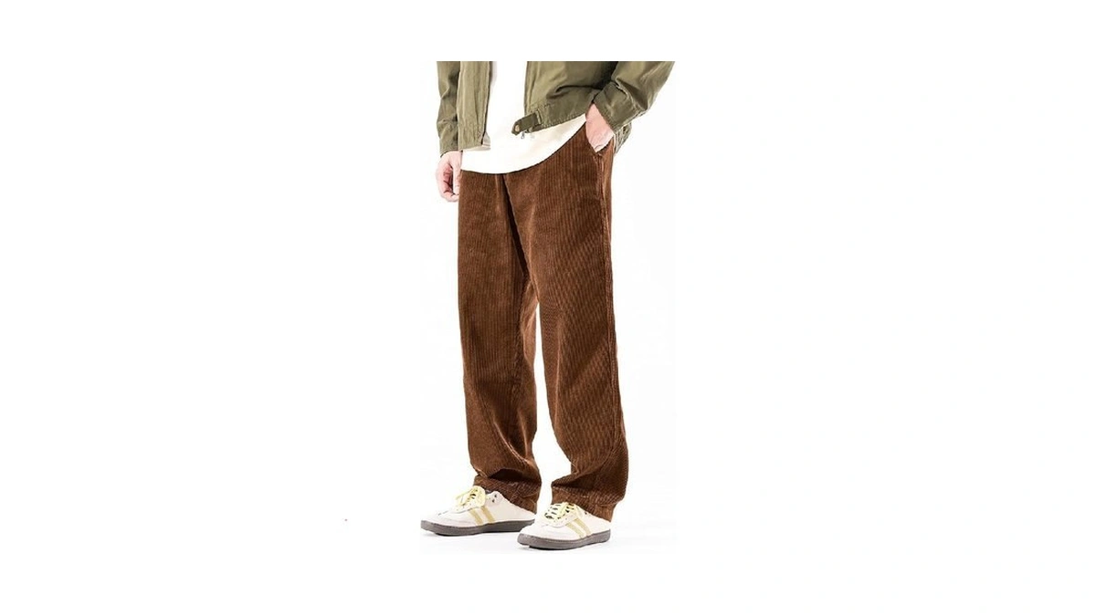 Plepan Mens Baggy Corduroy Pants Elastic Waist Drawstring Casual Wide