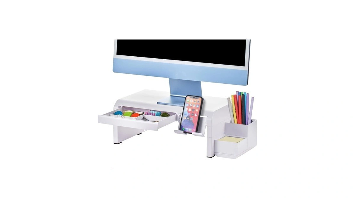 Bostitch Konnect Adjustable Monitor Riser With Drawer, Cell Phone Stand