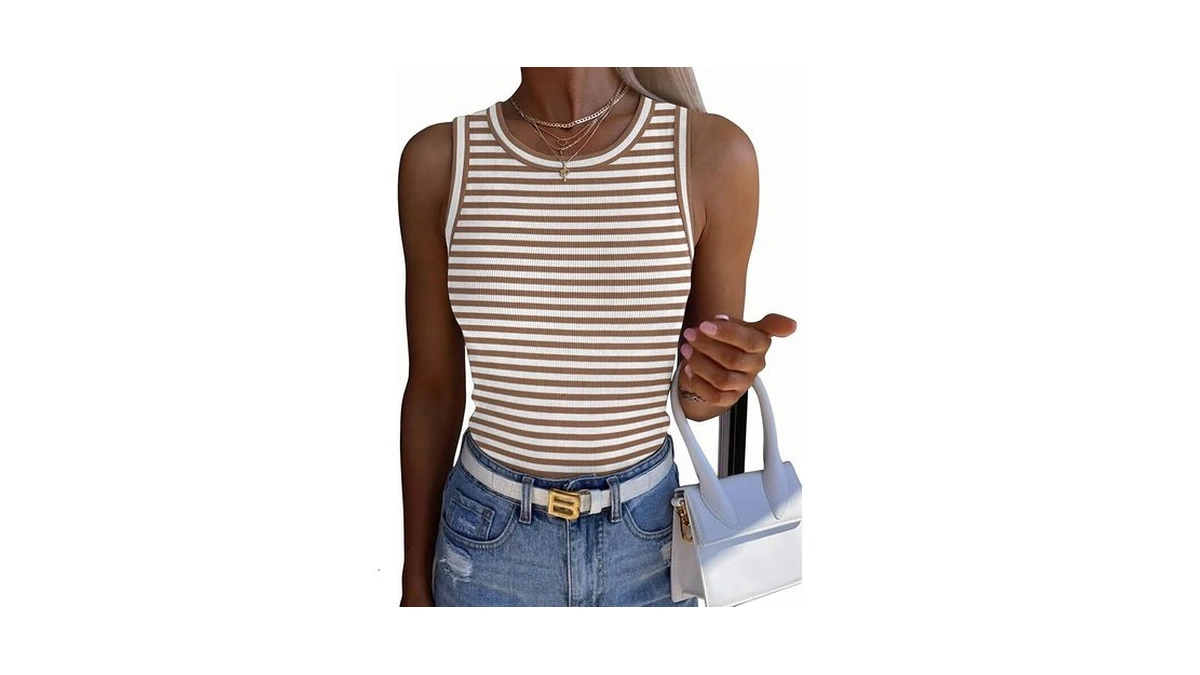 Zeagoo Womens Casual Tops Sleeveless Crewneck Striped Tank Top Slim