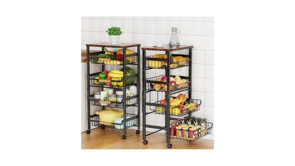 5-tier Rolling Utility Cart, Kitchen Storage Cart With Wheels, Large