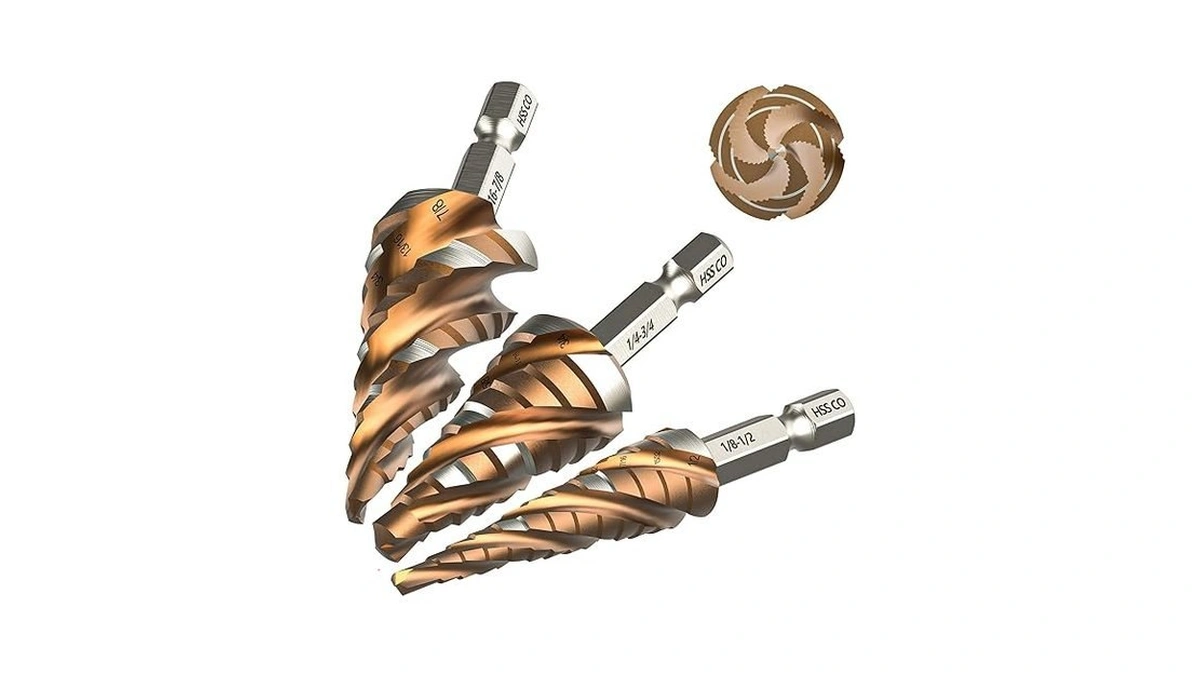 M35 Cobalt Hss Step Drill Bit Set, Four Spiral Flute