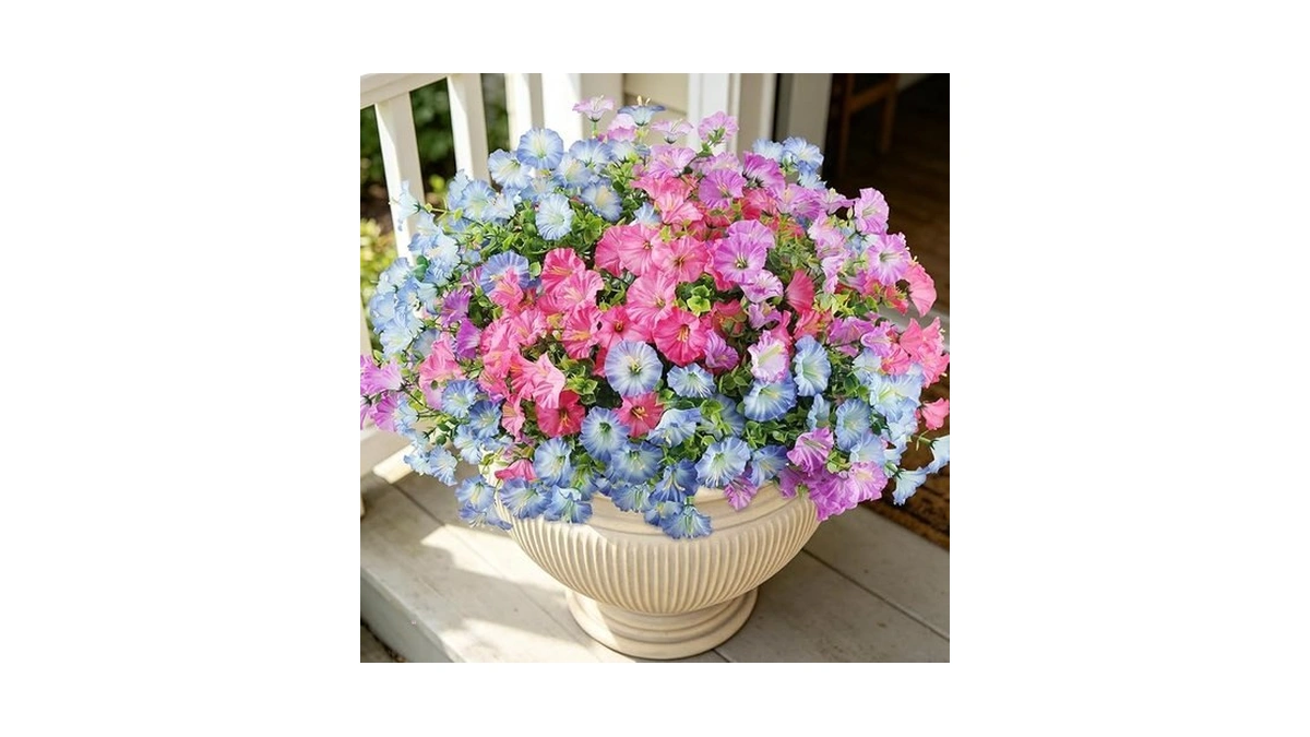 Amberfun 12pcs Artificial Flowers For Outdoor Decorations, Realistic Faux Silk